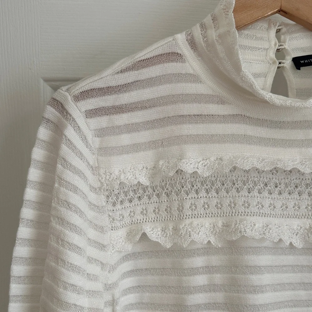 White House Black Market Ivory Striped Knit Top - Picture 3 of 8
